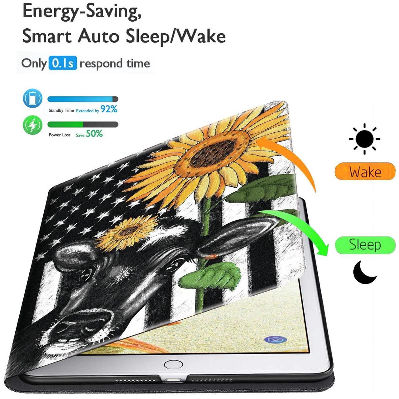 Alt view image 3 of 5 - Case for All-New Kindle Fire HD 10 & 10 Plus Tablet 11th/13th Generation 2021/2023 Lightweight Smart Case Adjustable Stand Protective Cover with Auto Wake/Sleep - American Flag Sunflower/Cow