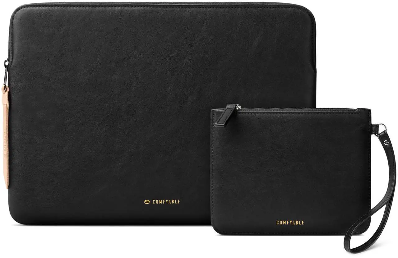 Main image of Comfyable Slim Protective Laptop Sleeve with Accessory Pouch Compatible with 13/13.3/14 Inch MacBook Pro & MacBook Air, Mac Travel Case, Slim PU Leather Laptop Cover M4/M3/M2/M1 2025-2021, Black