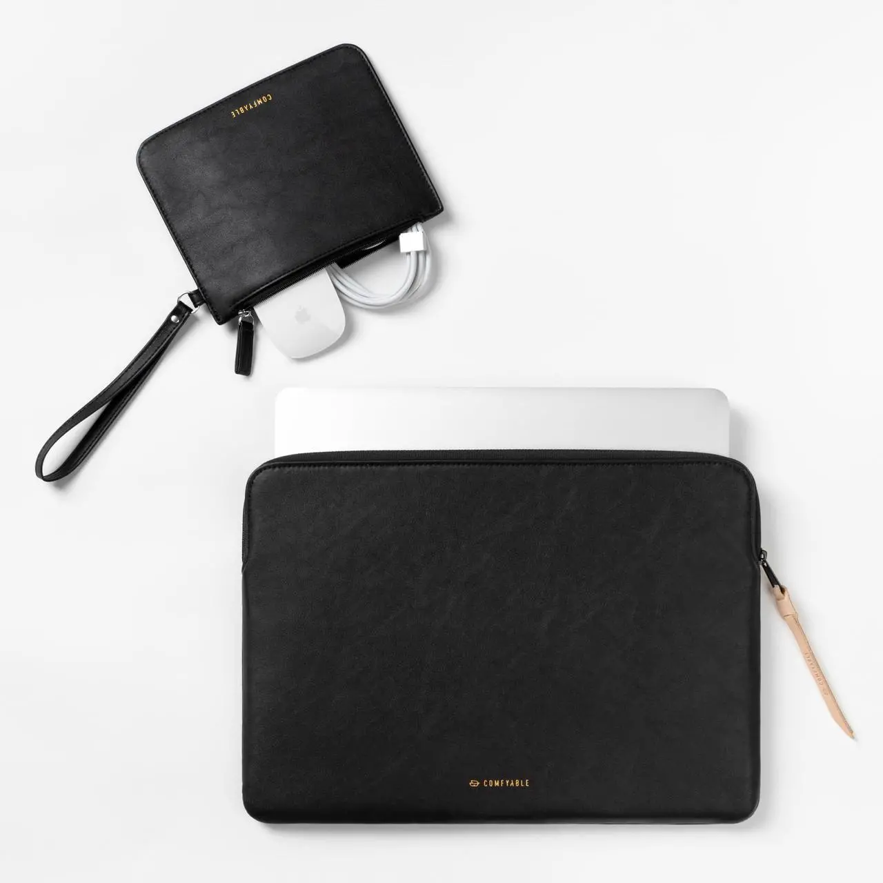 Alt view image 2 of 5 - Comfyable Slim Protective Laptop Sleeve with Accessory Pouch Compatible with 13/13.3/14 Inch MacBook Pro & MacBook Air, Mac Travel Case, Slim PU Leather Laptop Cover M4/M3/M2/M1 2025-2021, Black