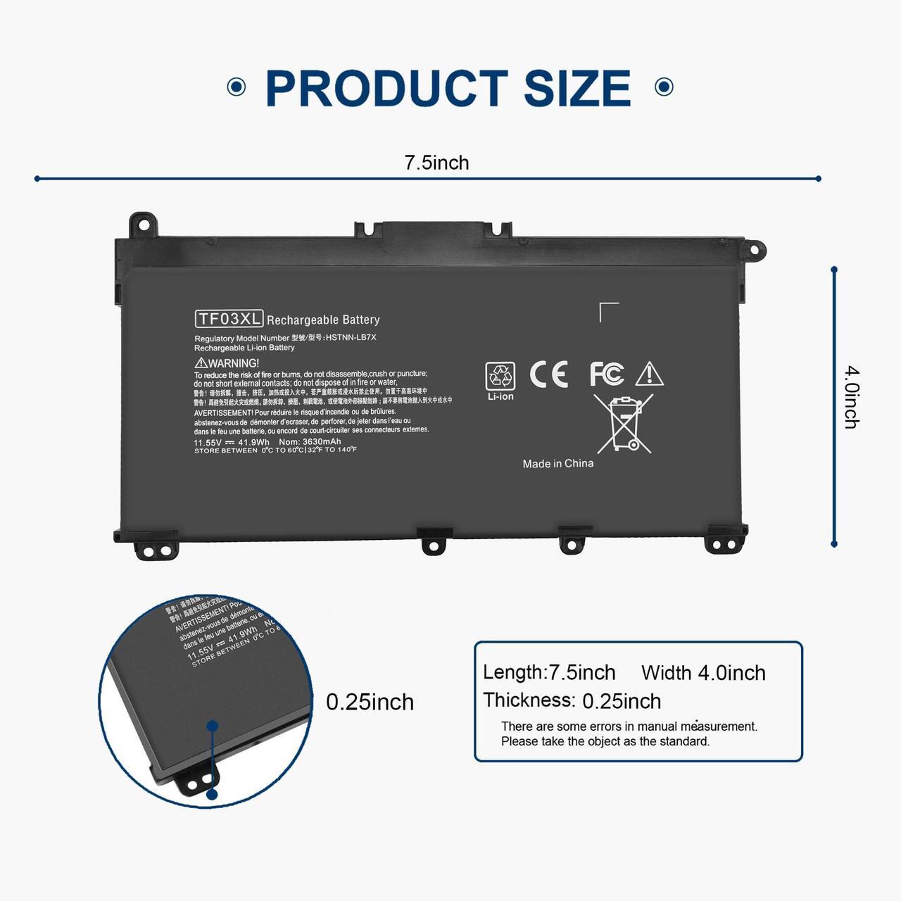 Alt view image 3 of 5 - 920070-855 TF03XL Battery for HP Pavilion 15-CC 14-CD 15-CD 17-AR 15-CD040WM 15-CC023CL 15-CC123CL 15-CC563ST 15-CC060WM 15-CC050WM 17-AR050WM 920046-421 920070-855 920046-121 HSTNN-LB7L HSTNN-LB7X