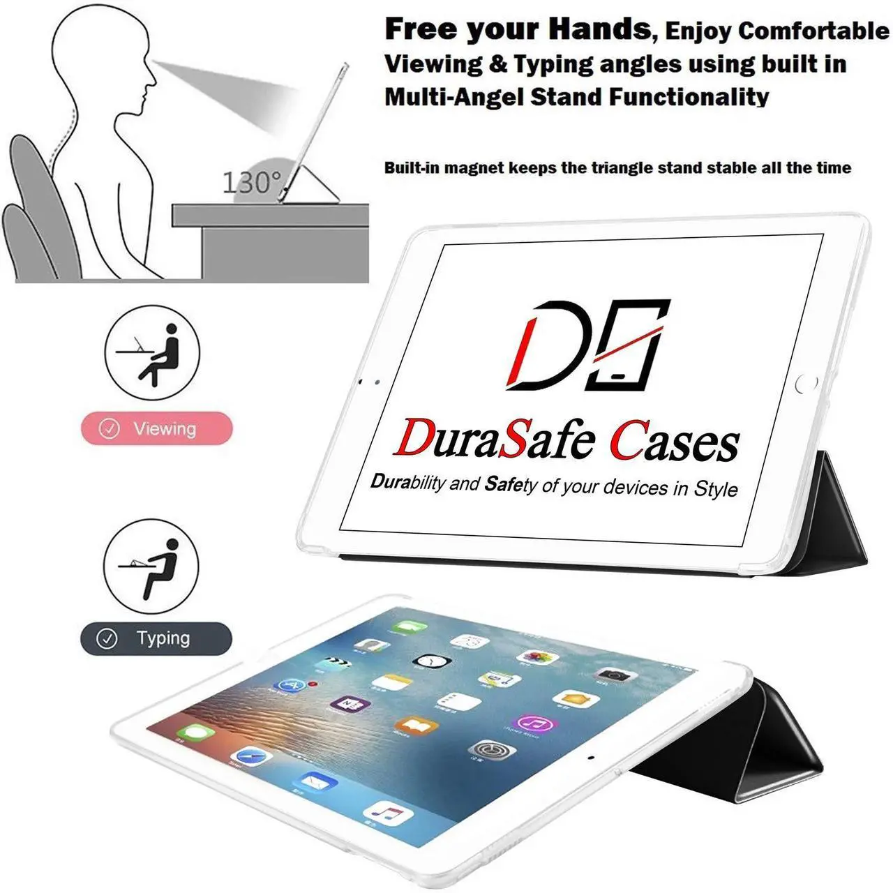 Alt view image 4 of 5 - DuraSafe Cases for iPad Mini 5th Gen 2019 7.9 Inch [ Mini 5 ] A2133 A2124 A2126 MUXH2LL/A MUXF2LL/A MUXG2LL/A Shock Proof Magnetic Dual Angle Stand with Honeycomb Pattern Clear Back Cover - Black