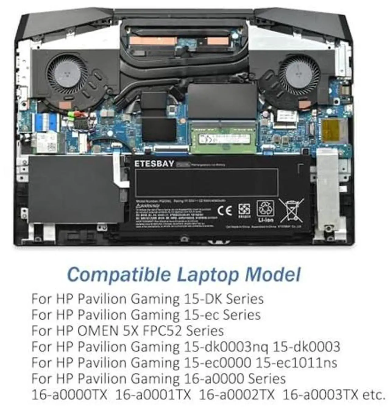 Alt view image 5 of 5 - ETESBAY PG03XL HSTNN-DB9G Laptop Battery Compatible with HP Pavilion Gaming 15-DK 15-dk0000 15-DK0125TX OMEN 5X FPC52 Series HSTNN-OB1I L48430-AC1 L48495-005 L48430-2C1 11.55V