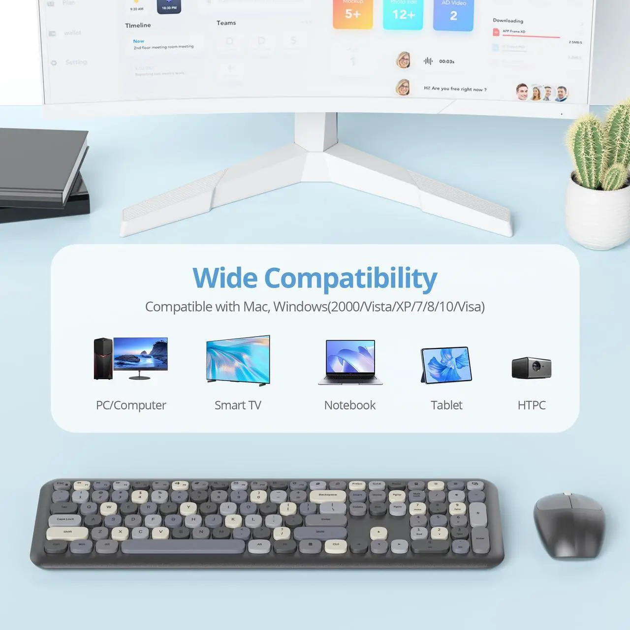 Alt view image 5 of 5 - iTastatur Typewriter Wireless Keyboard and Mouse Combo,2.4G Office 104 Keys Full-Sized Retro Punk Keyboard,Cute Black with Round Keycaps for Laptop PC Desktops (Black Mix)