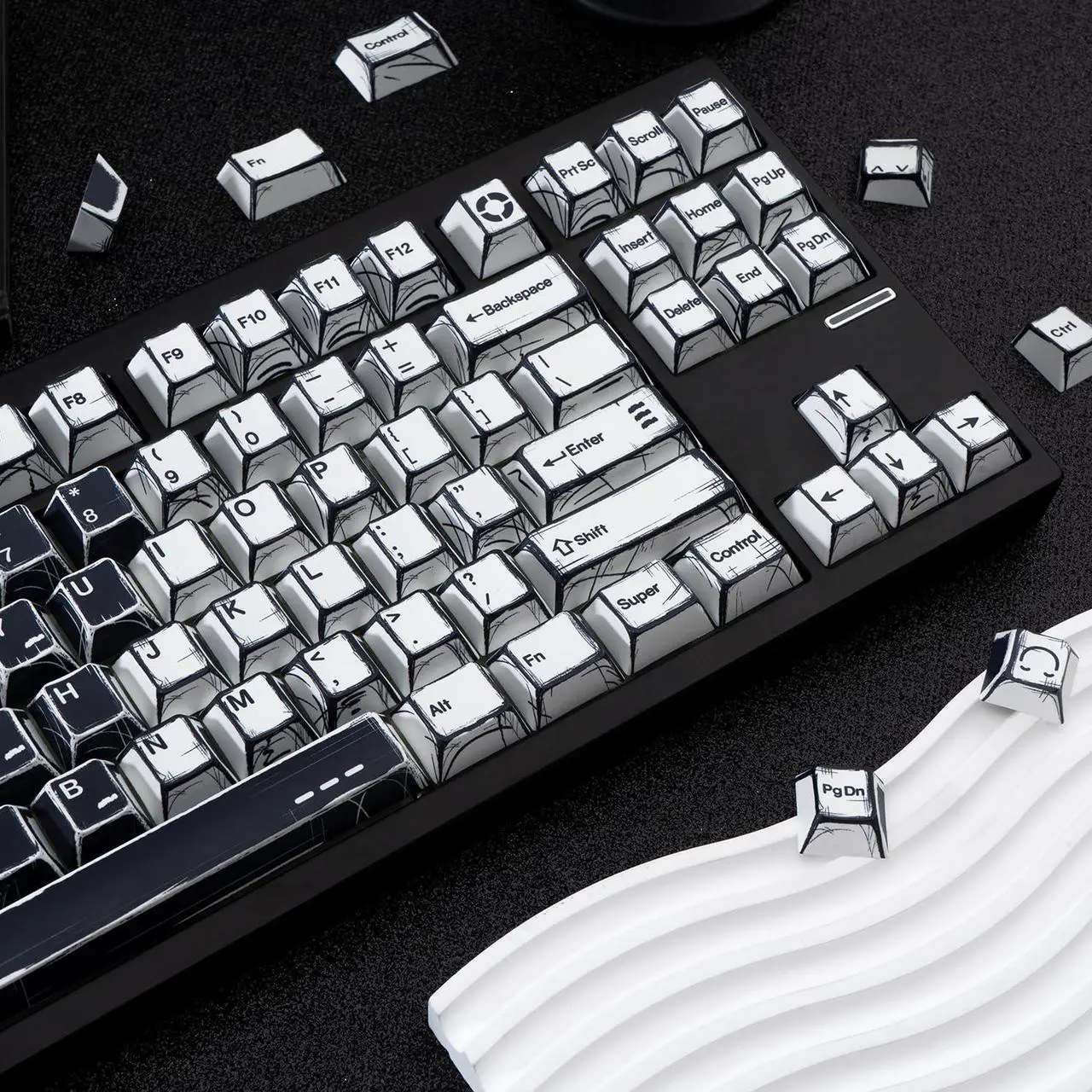 Alt view image 5 of 5 - GEKUCAP PBT Keycaps, Black and White Japanese Manga Keycaps Set, 135 Keys Cherry Profile Dye Sub Custom Keycap Minimalis Keyboard Key caps for 60%, 65%, 75%, 100% Cherry MX Mechanical Keyboard