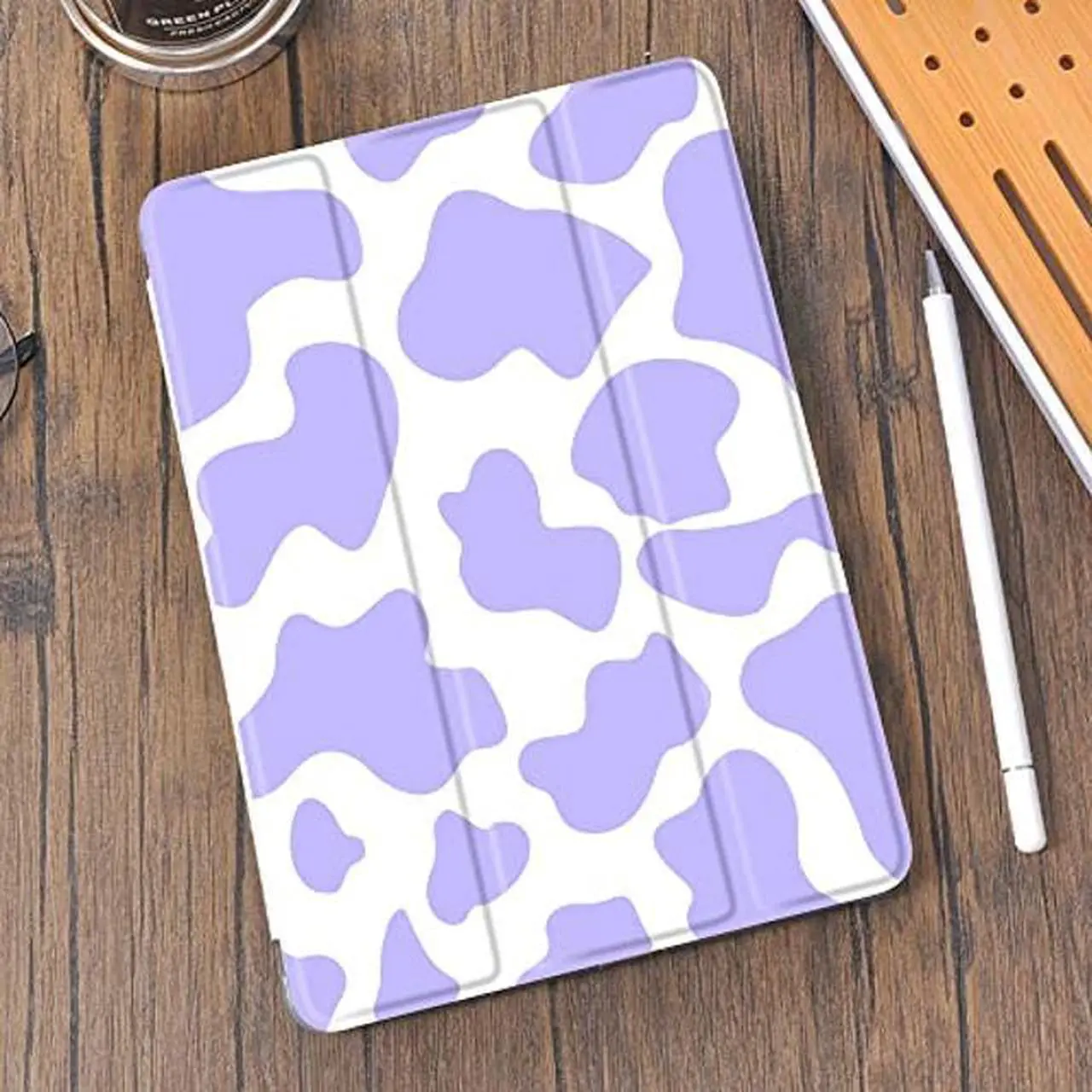 Alt view image 2 of 5 - Idocolors Pad Case Purple Cow Printed White Case for iPad Mini 4 Cow Spot Anti-Scratch Shockproof with Pencil Holder Lightweight Smart Trifold Stand Case Soft TPU(Model Number: A1538/A1550 ONLY)