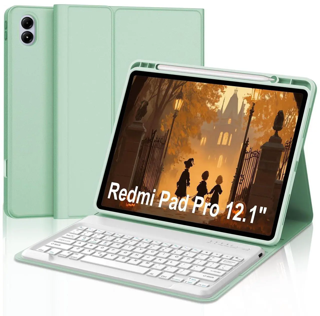 Main image of IVEOPPE for Redmi Pad Pro Keyboard with Case for Xiaomi Redmi Pad Pro 12.1 inch 2024/Xiaomi Poco Pad 12.1" PU Leather Cover Detachable Bluetooth Wireless Keyboard with Pencil Holder,Green
