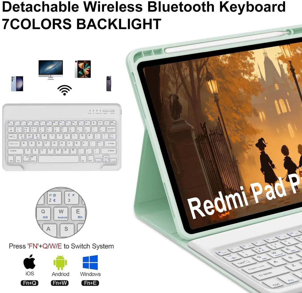 Alt view image 3 of 5 - IVEOPPE for Redmi Pad Pro Keyboard with Case for Xiaomi Redmi Pad Pro 12.1 inch 2024/Xiaomi Poco Pad 12.1" PU Leather Cover Detachable Bluetooth Wireless Keyboard with Pencil Holder,Green