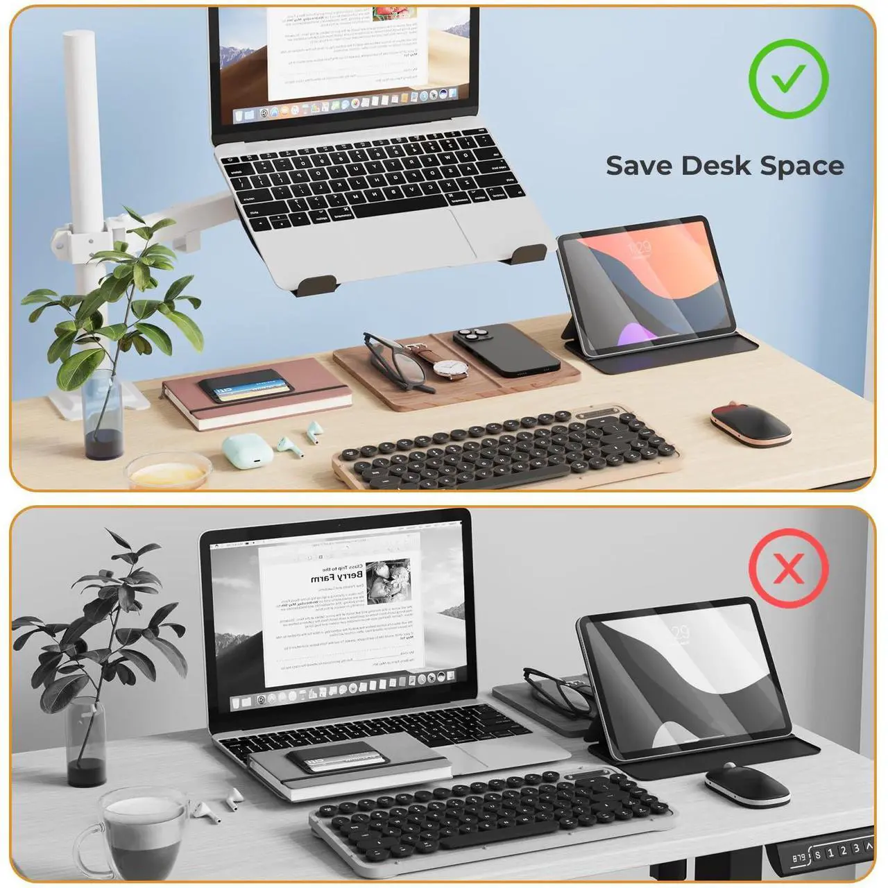 Alt view image 5 of 5 - JOY worker Single Laptop Notebook Desk Mount with Tray for 12-32inch Computer Screen, Fully Adjustable Laptop Desk Arm for Laptop Notebook up to 15.6'', Weight up to 17.6lbs