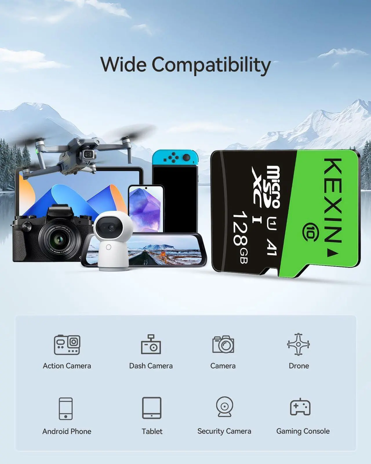 Alt view image 2 of 5 - KEXIN 128GB Micro SD Card 3 Pack - Full HD High Speed microSDXC Memory Card with SD Adapter UHS-I C10 U1 TF Card for Tablet Laptop Action Camera Dash Cam Drone Game Console, 128 G 3 Pack