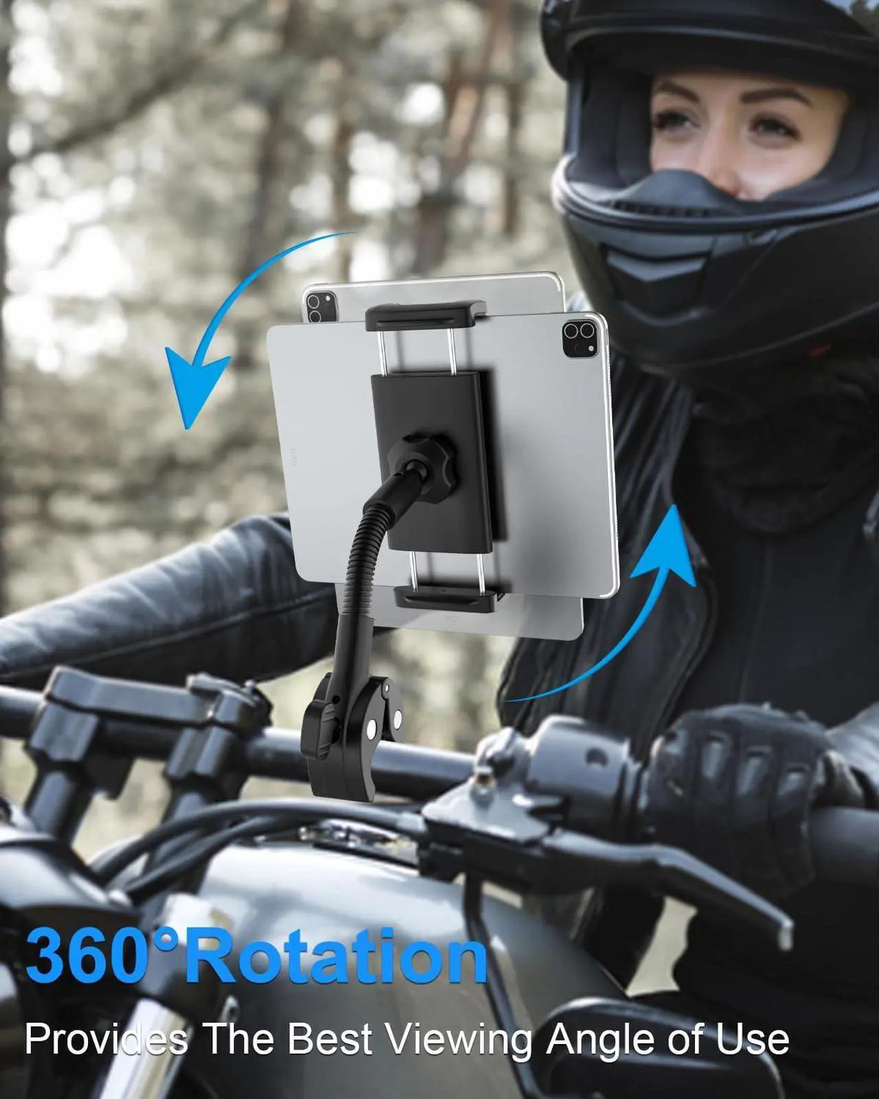 Alt view image 4 of 5 - Kolasels Gooseneck Tablet Holder for Bike, Motorcycle, Wheelchair, Treadmill, Exercise Bicycle, Scooter, Stroller, Handlebar Tablet Mount for iPad Pro, Air, Mini, Galaxy Tabs, 4.7-12.9" Tablet & Phone
