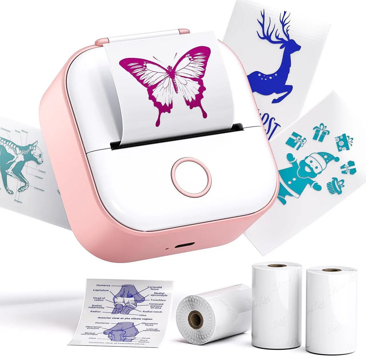 Main image of Phomemo Sticker Printer- Print Pods Mini Printer, Thermal Sticker Machine T02 Sticker Maker with 3 Rolls Transparent Color Papers, for Study Notes, Stickers, Memo, Photos, Pink