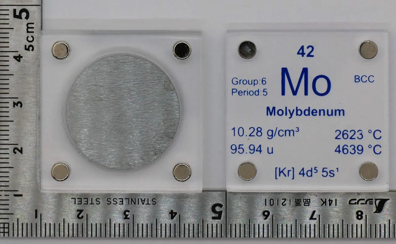 Alt view image 5 of 5 - Molybdenum (Mo) 24.26mm Metal Disc with Acrylic Case for Collection or Experiments