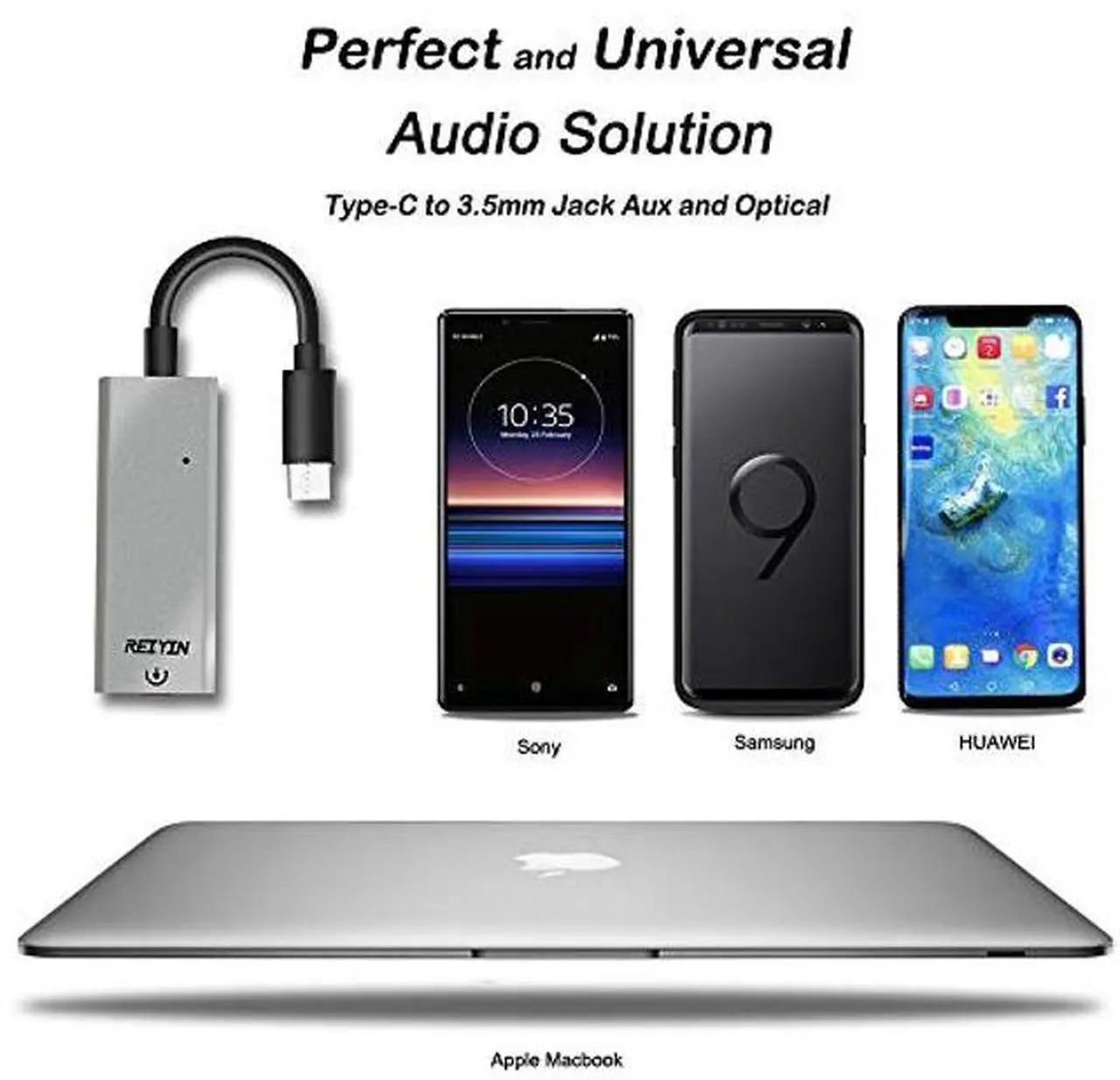 Alt view image 2 of 5 - Reiyin DA-03 USB-C DAC Audio Converter 192kHz 24bit Toslink Optical 3.5mm AUX Output External Sound Card