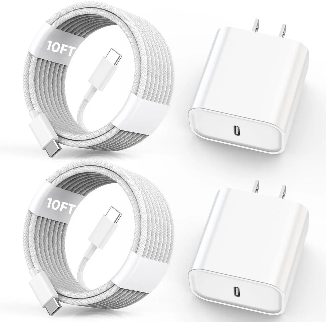 Main image of iPhone 16 15 Charger Fast Charging,2Pack 10FT Extra Long USB C to C Fast Charging Cord Woven Cable 20W USB C Charger Block for iPhone 16 Pro Max/16 Plus/iPhone 15/15 Pro Max/iPad Pro/Air/Mini/AirPods