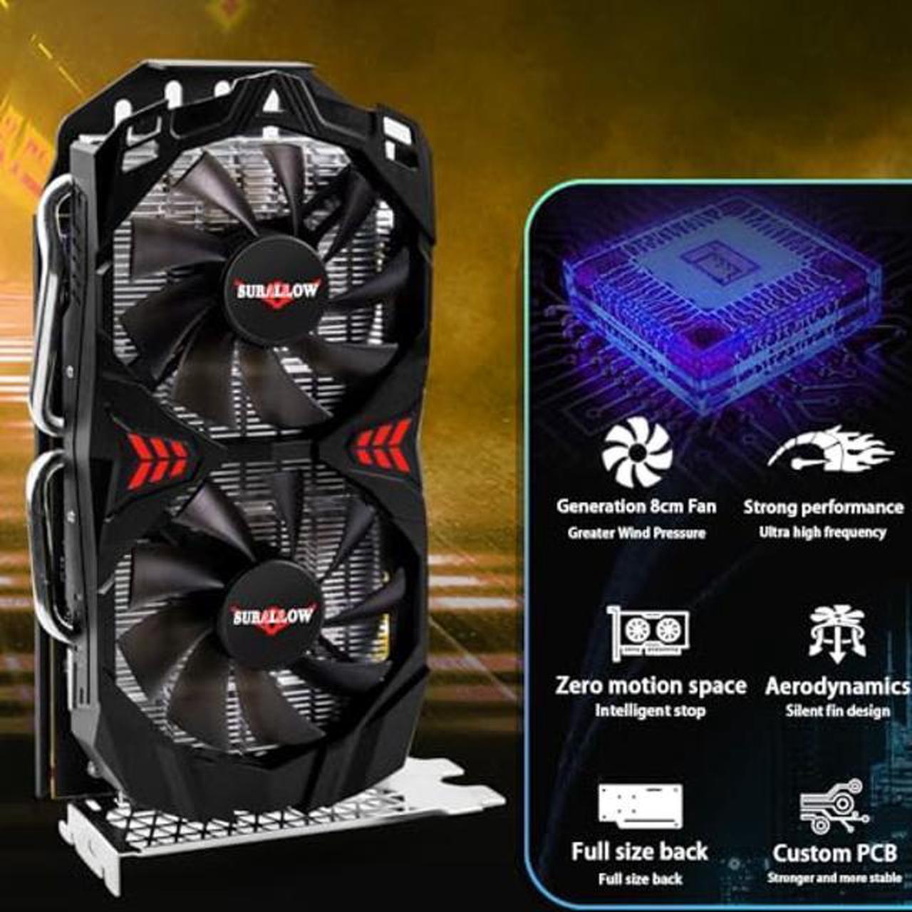 Alt view image 3 of 5 - SURALLOW RX 580 Graphics Card 8GB 2048SP, GDDR5, 256 Bit, Pc Gaming Video Card, 3*DP, HDMI, PCI Express 3.0 with Freeze Fan Stop for Desktop Computer GPU for Gaming PC