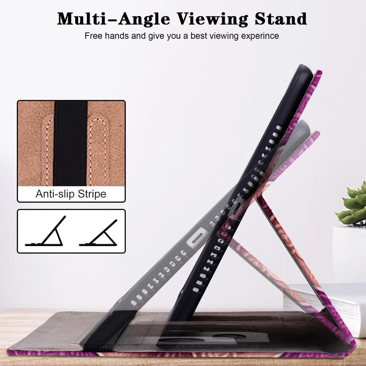 Alt view image 3 of 5 - Case for Kindle Fire HD 10 Tablet 10.1" (6th/7th/8th9/th Generation, 2016/2017/2018/2019), PU Leather Flip Case with Elastic Band & Card Slots/Holder, Multi-Angle Stand Cover - Colorful Butterfly