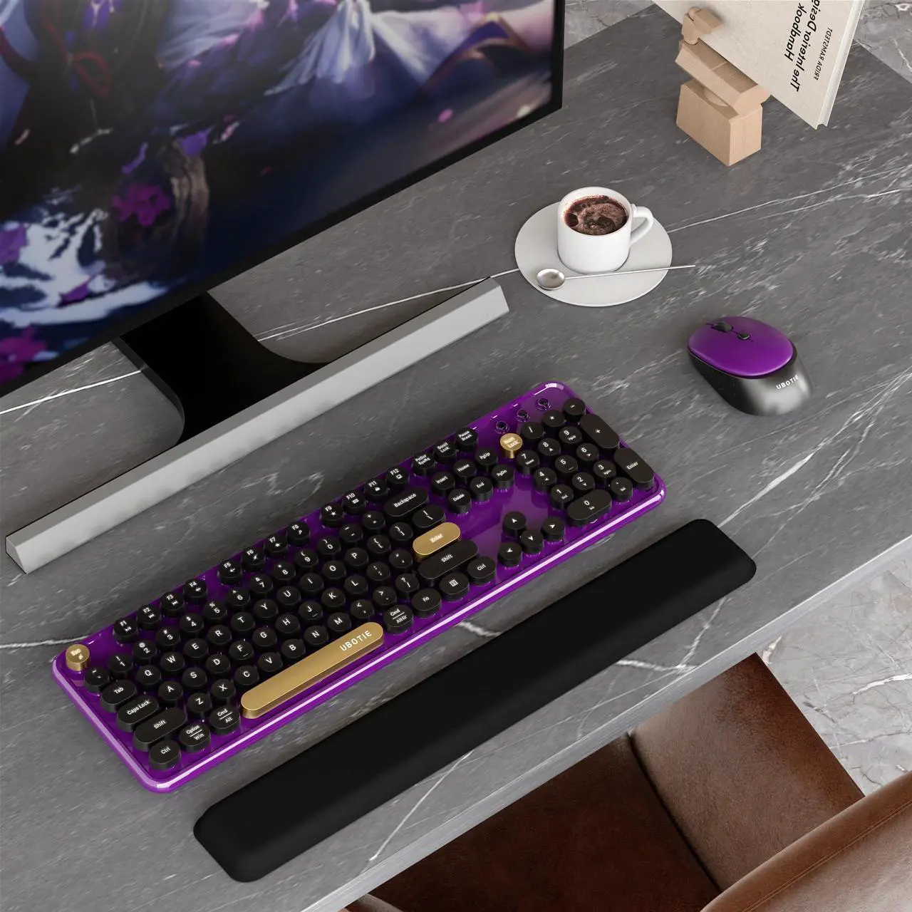 Alt view image 2 of 5 - Colorful Wireless Computer Keyboards Mouse Combos, UBOTIE Polychrome Round Keycaps Retro PC Keyboards 2.4GHz Radio Frequency Connection with Optical Mouse(Black Purple)