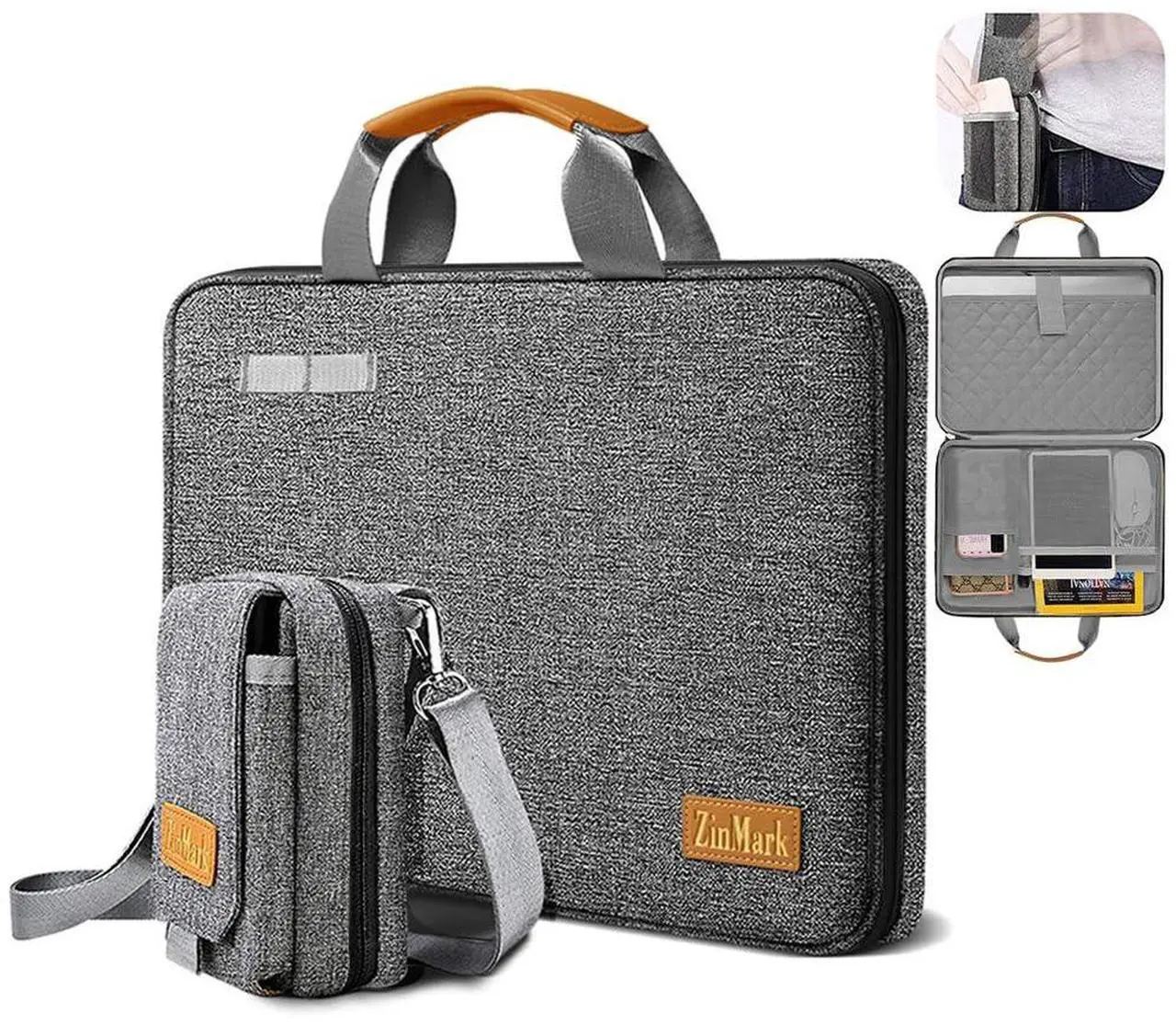 Main image of Laptop Case 15.6 Inch Briefcase Military-Grade Protection with Detachable Belt Bag, Compatible All Model of 15-16 Inch MacBook Pro and Most Popular 15.6 Inch Notebooks Chromebooks (Gray Black)