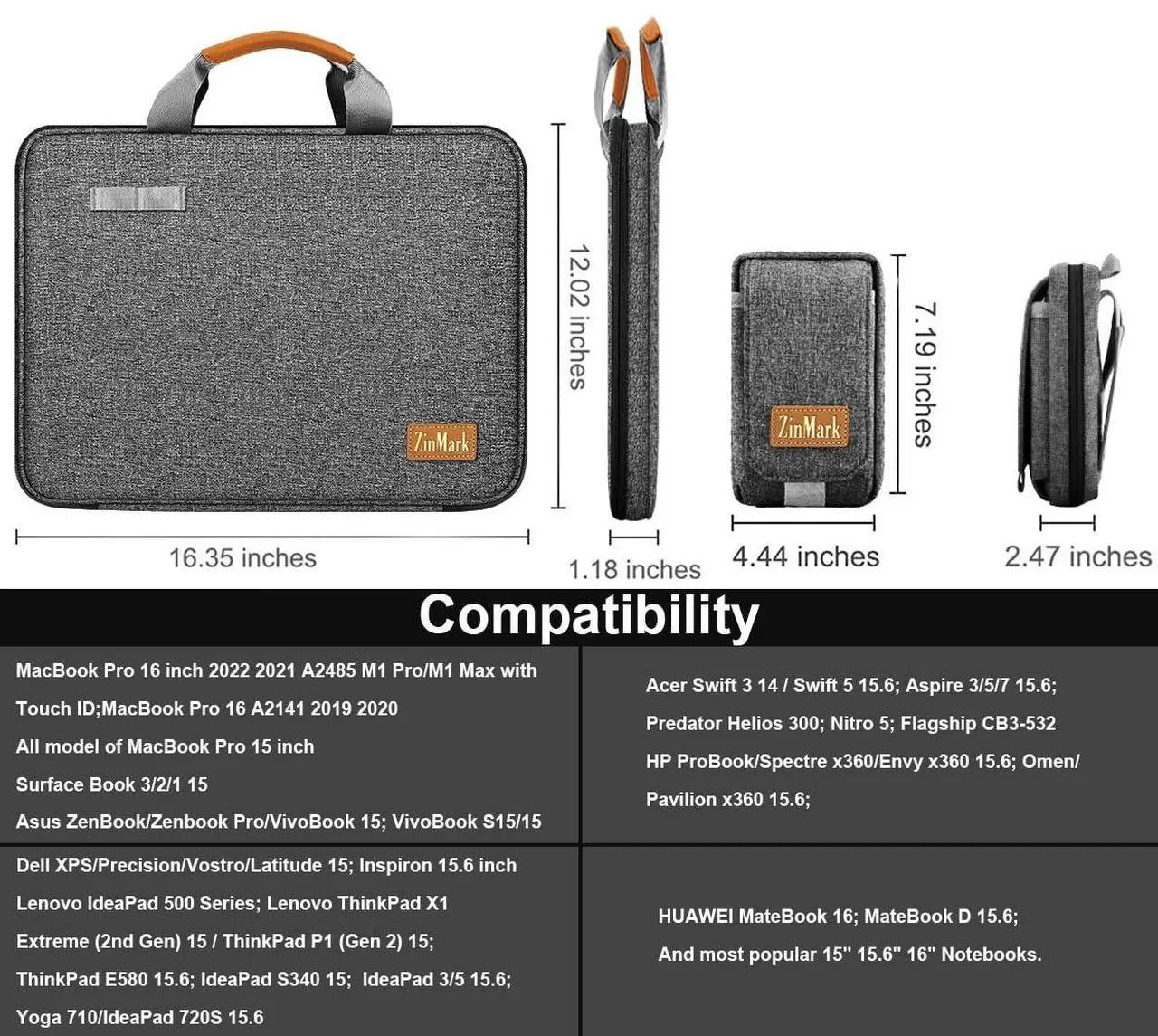 Alt view image 2 of 5 - Laptop Case 15.6 Inch Briefcase Military-Grade Protection with Detachable Belt Bag, Compatible All Model of 15-16 Inch MacBook Pro and Most Popular 15.6 Inch Notebooks Chromebooks (Gray Black)