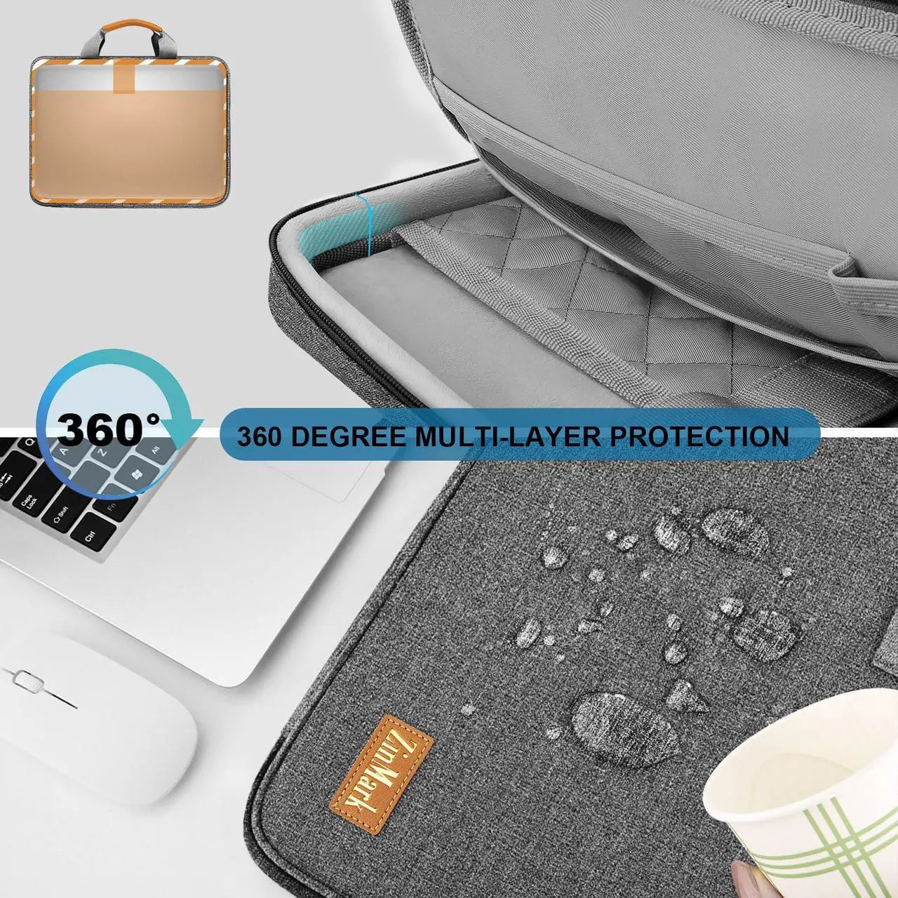 Alt view image 3 of 5 - Laptop Case 15.6 Inch Briefcase Military-Grade Protection with Detachable Belt Bag, Compatible All Model of 15-16 Inch MacBook Pro and Most Popular 15.6 Inch Notebooks Chromebooks (Gray Black)