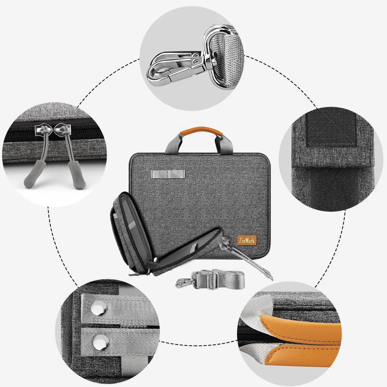 Alt view image 5 of 5 - Laptop Case 15.6 Inch Briefcase Military-Grade Protection with Detachable Belt Bag, Compatible All Model of 15-16 Inch MacBook Pro and Most Popular 15.6 Inch Notebooks Chromebooks (Gray Black)