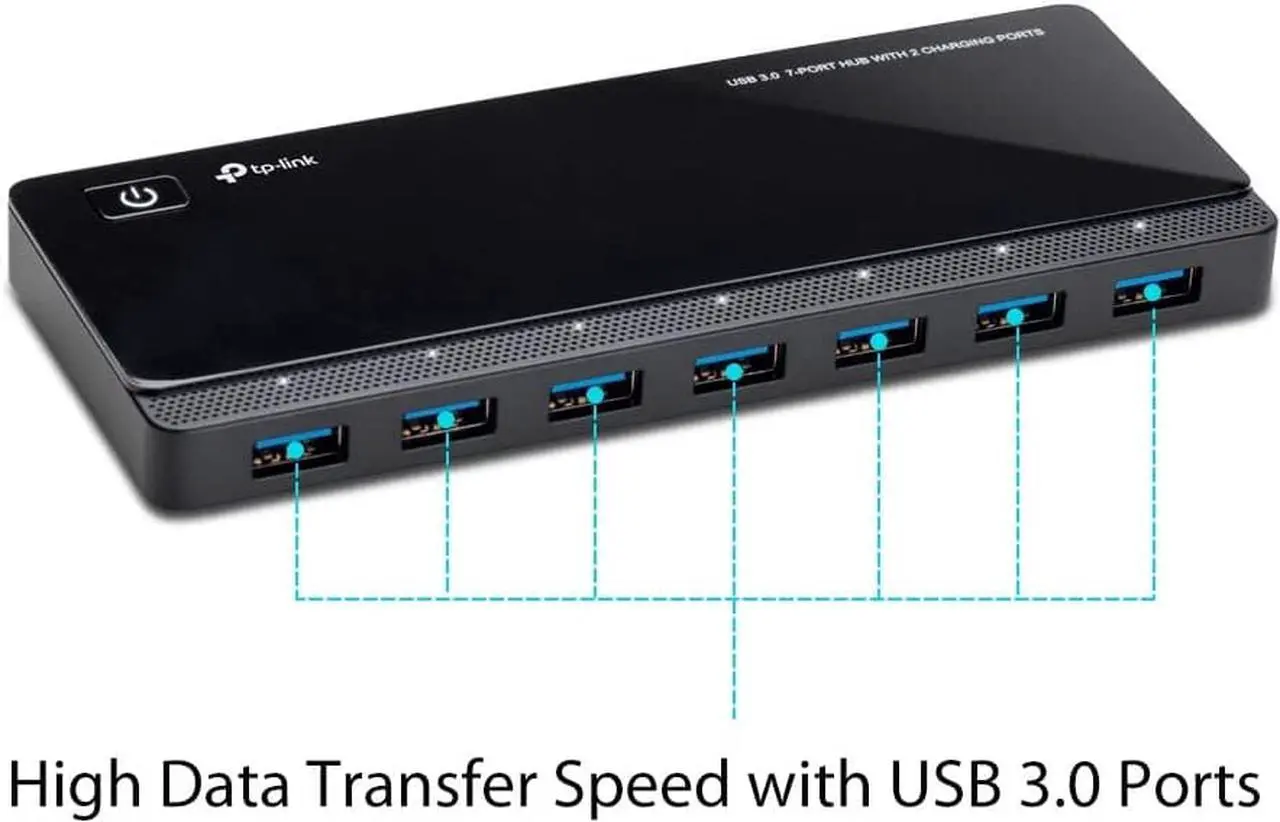 Alt view image 4 of 7 - TP-LINK Powered USB Hub 3.0 with 7 USB 3.0 Data Ports and 2 Smart Charging USB Ports. Compatible with Windows, Mac, Chrome & Linux OS, with Power On/Off Button, 12V/4A Power Adapter(UH720)