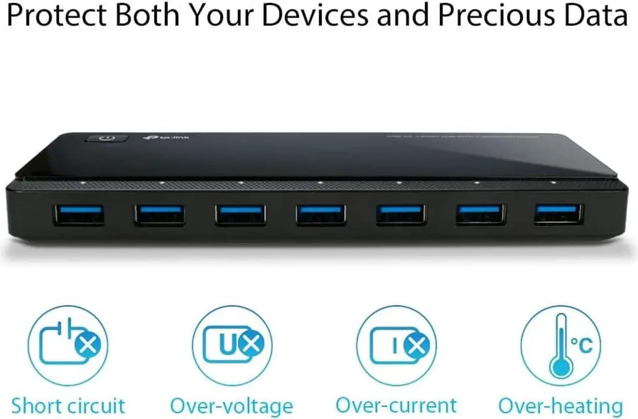 Alt view image 3 of 7 - TP-LINK Powered USB Hub 3.0 with 7 USB 3.0 Data Ports and 2 Smart Charging USB Ports. Compatible with Windows, Mac, Chrome & Linux OS, with Power On/Off Button, 12V/4A Power Adapter(UH720)