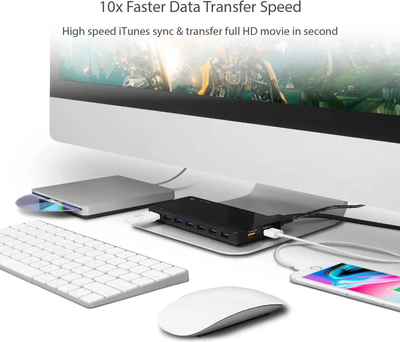 Alt view image 6 of 7 - TP-LINK Powered USB Hub 3.0 with 7 USB 3.0 Data Ports and 2 Smart Charging USB Ports. Compatible with Windows, Mac, Chrome & Linux OS, with Power On/Off Button, 12V/4A Power Adapter(UH720)
