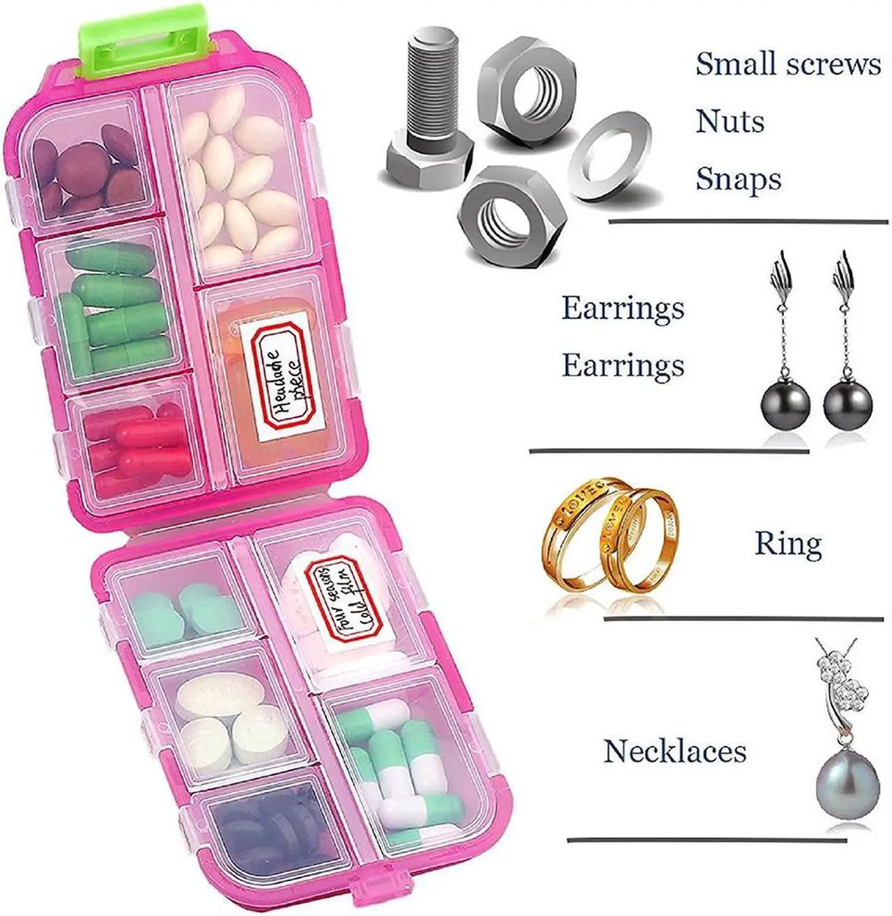 Alt view image 4 of 5 - Mericonn Travel Pill Organizer Box 10 Compartments Small Pill Case Medicine Kit Portable Pocket Purse Pharmacy Daily Weekly Vitamin Supplement Medication Holder