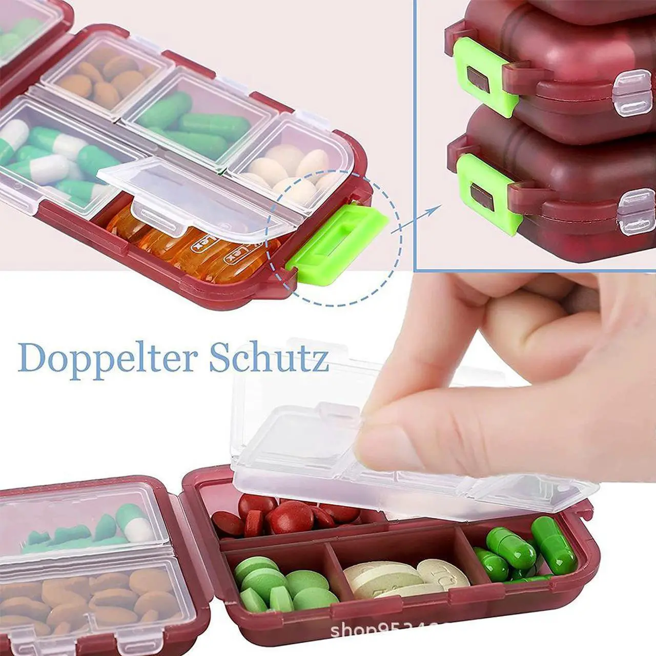 Alt view image 5 of 5 - Mericonn Travel Pill Organizer Box 10 Compartments Small Pill Case Medicine Kit Portable Pocket Purse Pharmacy Daily Weekly Vitamin Supplement Medication Holder