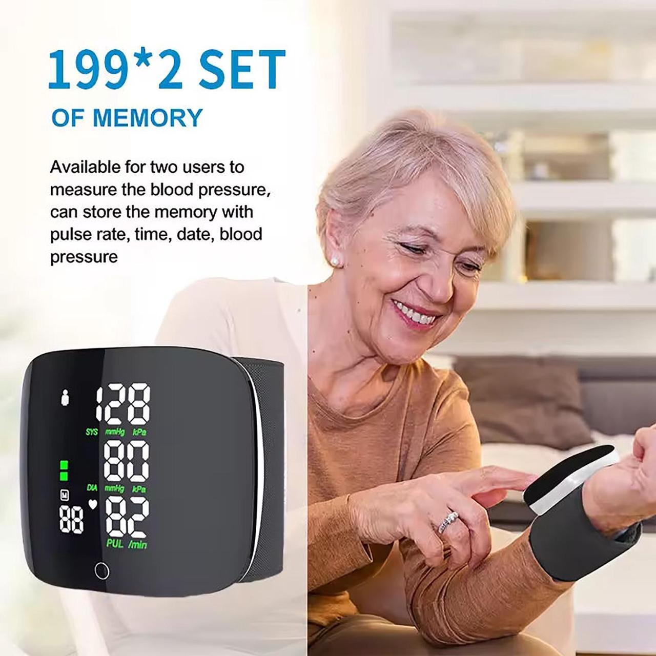 Alt view image 2 of 6 - Mericonn Wrist Blood Pressure Monitor BP Monitor LED Display Blood Pressure Cuff Wrist Automatic Voice 2x99 Reading Memory for Home Use with Carrying Case
