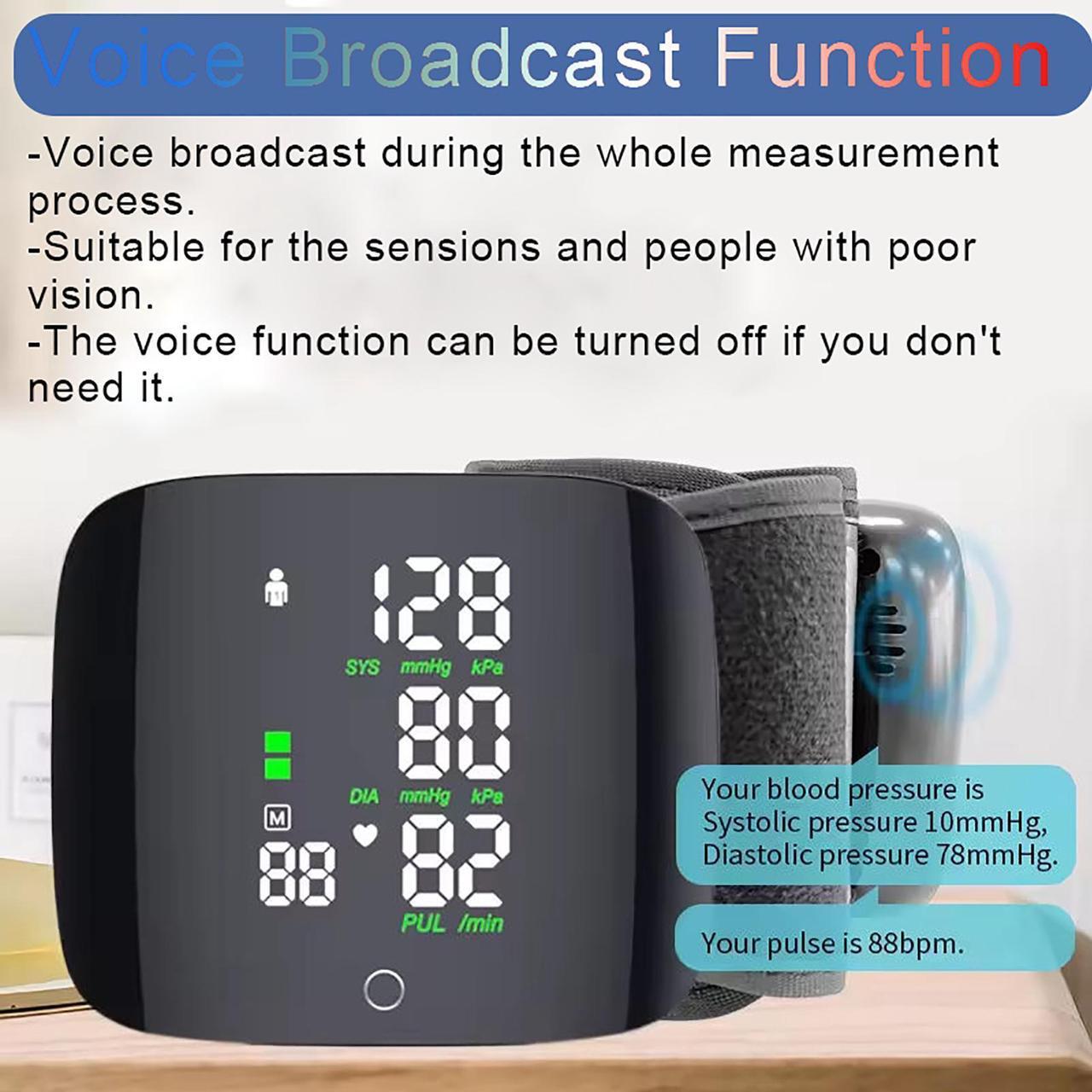 Alt view image 4 of 6 - Mericonn Wrist Blood Pressure Monitor BP Monitor LED Display Blood Pressure Cuff Wrist Automatic Voice 2x99 Reading Memory for Home Use with Carrying Case