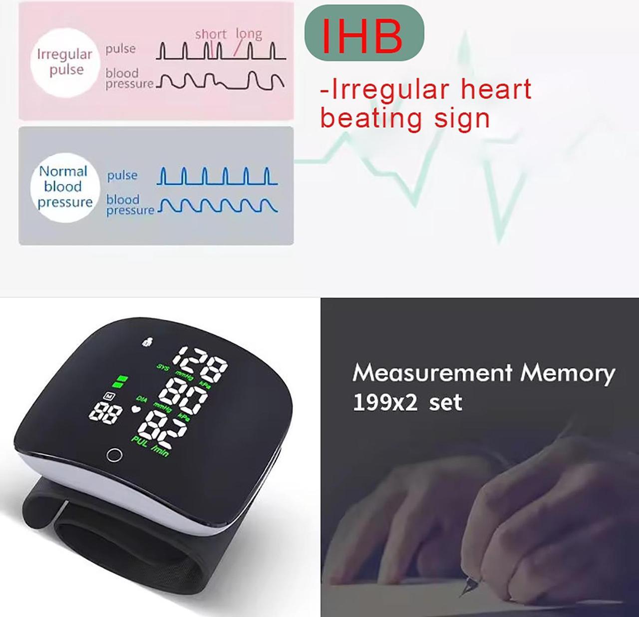 Alt view image 5 of 6 - Mericonn Wrist Blood Pressure Monitor BP Monitor LED Display Blood Pressure Cuff Wrist Automatic Voice 2x99 Reading Memory for Home Use with Carrying Case