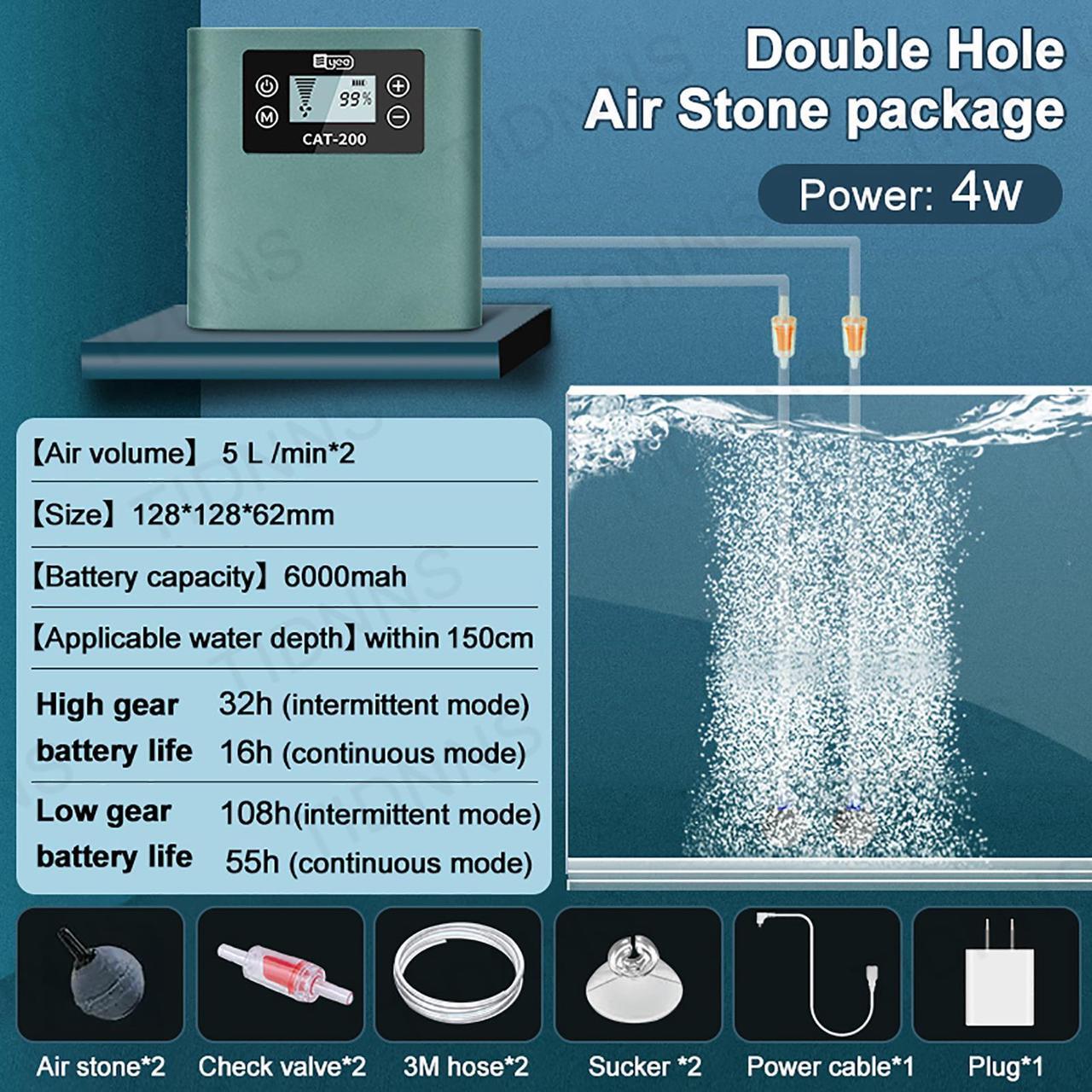 Alt view image 2 of 7 - Mericonn Aquarium Air Pump - Rechargeable Battery & Intelligent AC/DC Switch, LCD Display, Ultra Silent with Adjustable Airflow for Freshwater & Marine Tanks
