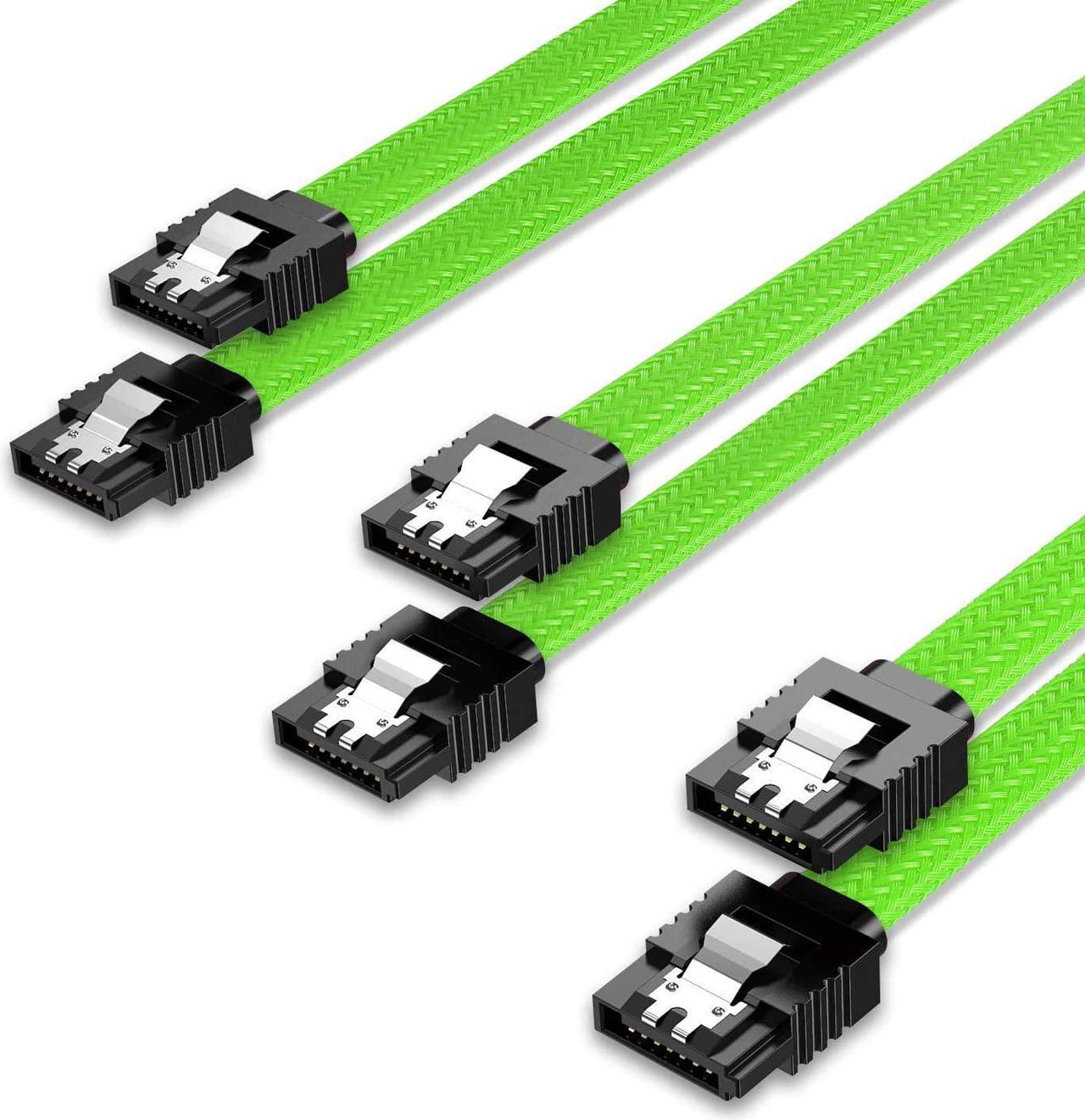 3PACK SATA Cable III 3 Pack 6Gbps Straight HDD SDD Data Cable with Locking Latch 50cm 18 Inch for SATA HDD, SSD, CD Driver, CD Writer, Green