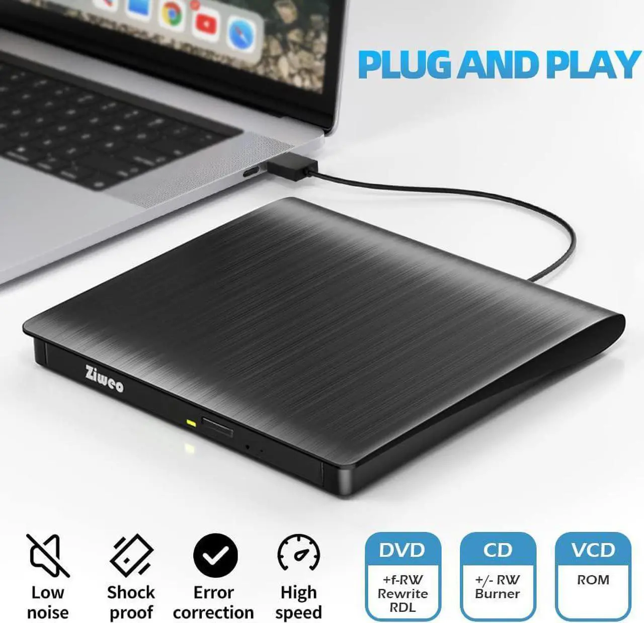 External CD DVD Drive USB 3.0 TypeC CD DVD +/RW Drive DVD Player for