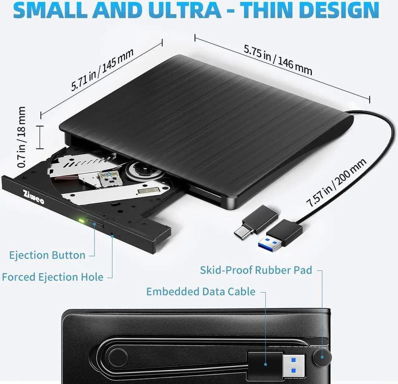 External CD DVD Drive USB 3.0 TypeC CD DVD +/RW Drive DVD Player for