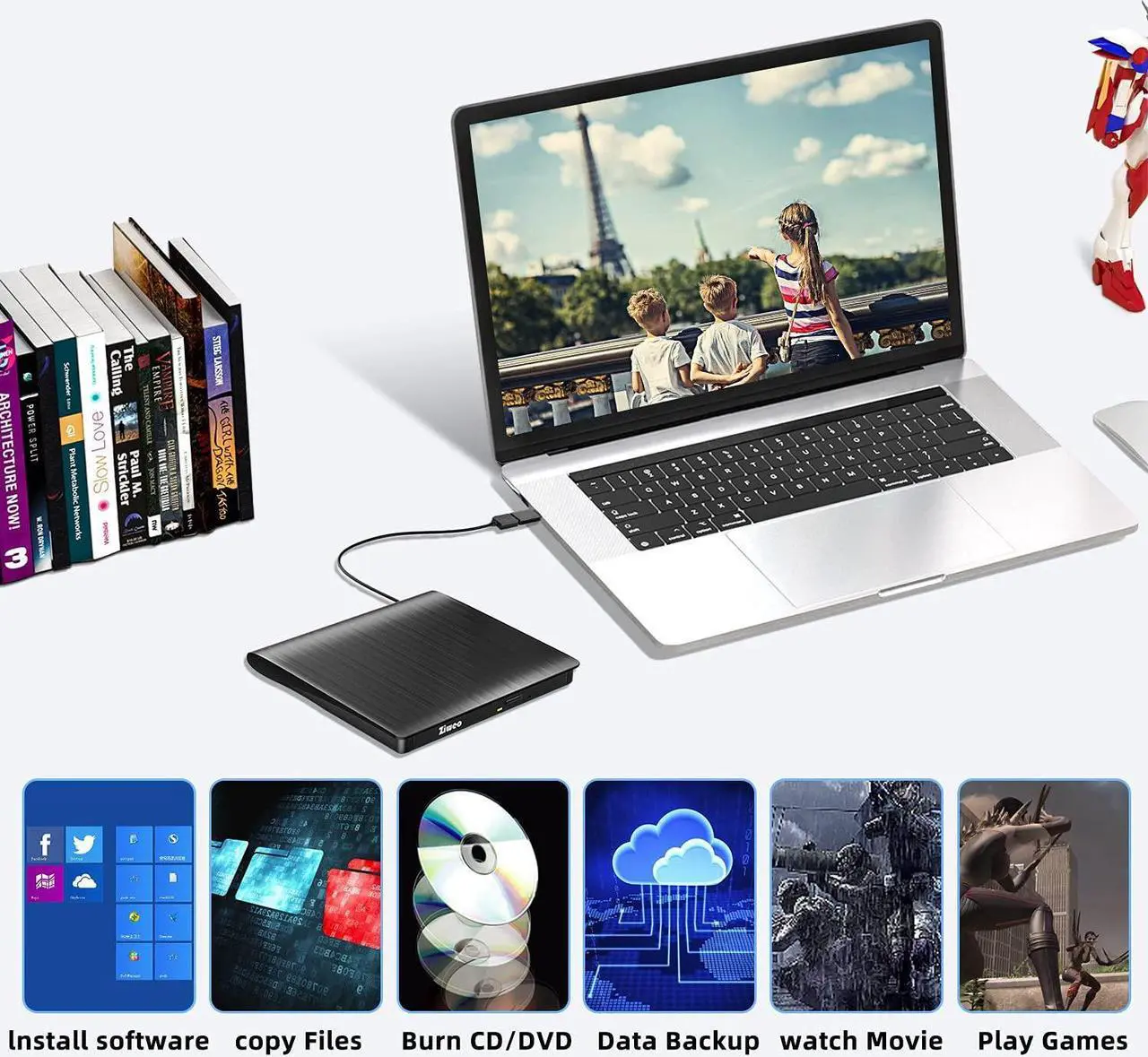 External CD DVD Drive USB 3.0 TypeC CD DVD +/RW Drive DVD Player for