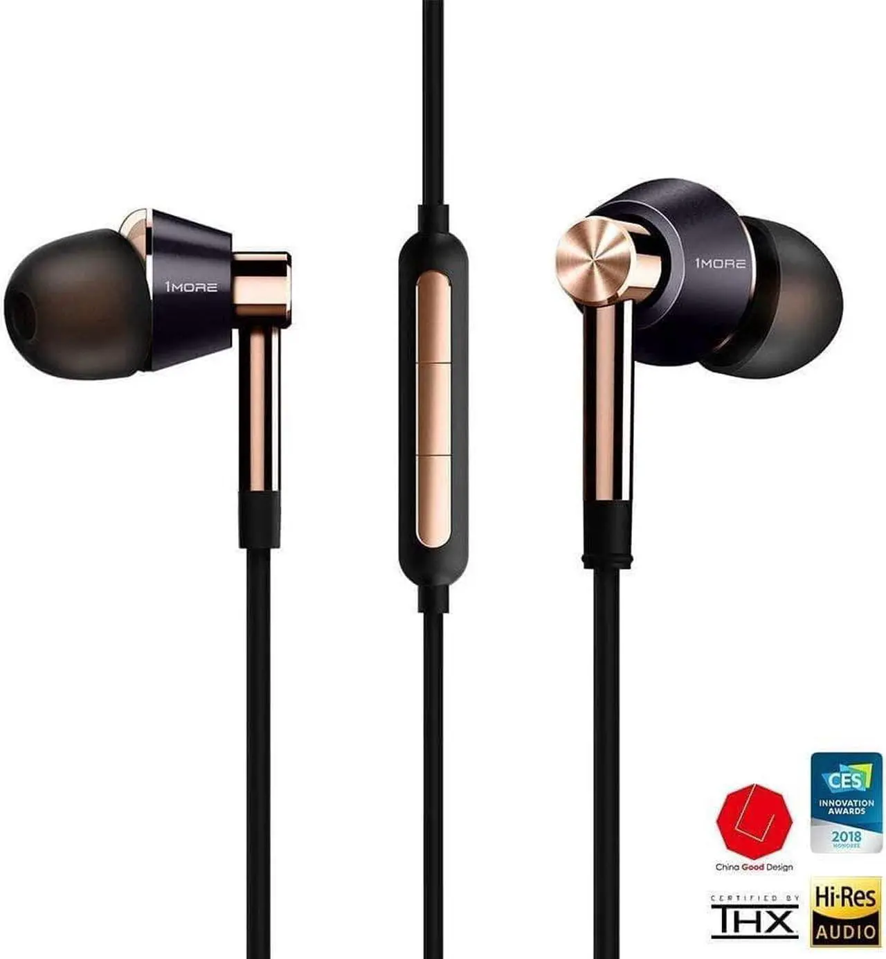 Alt view image 3 of 7 - 1MORE Triple Driver In-Ear Earphones Hi-Res Headphones with High Resolution, Bass Driven Sound, MEMS Mic, In-Line Remote, High Fidelity for Smartphones/PC/Tablet - Gold