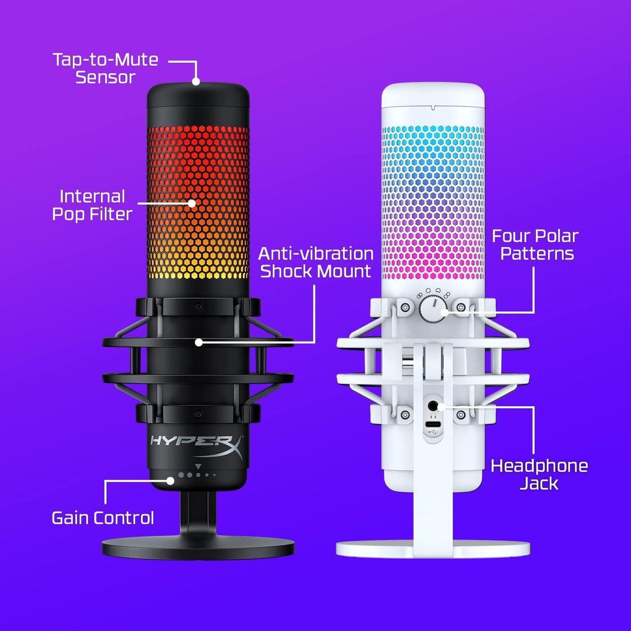Alt view image 6 of 7 - HyperX QuadCast S  RGB USB Condenser Microphone for PC, PS4, PS5 and Mac, Anti-Vibration Shock Mount, 4 Polar Patterns, Pop Filter, Gain Control, Gaming, Streaming, Podcasts, Twitch, YouTube, Discord