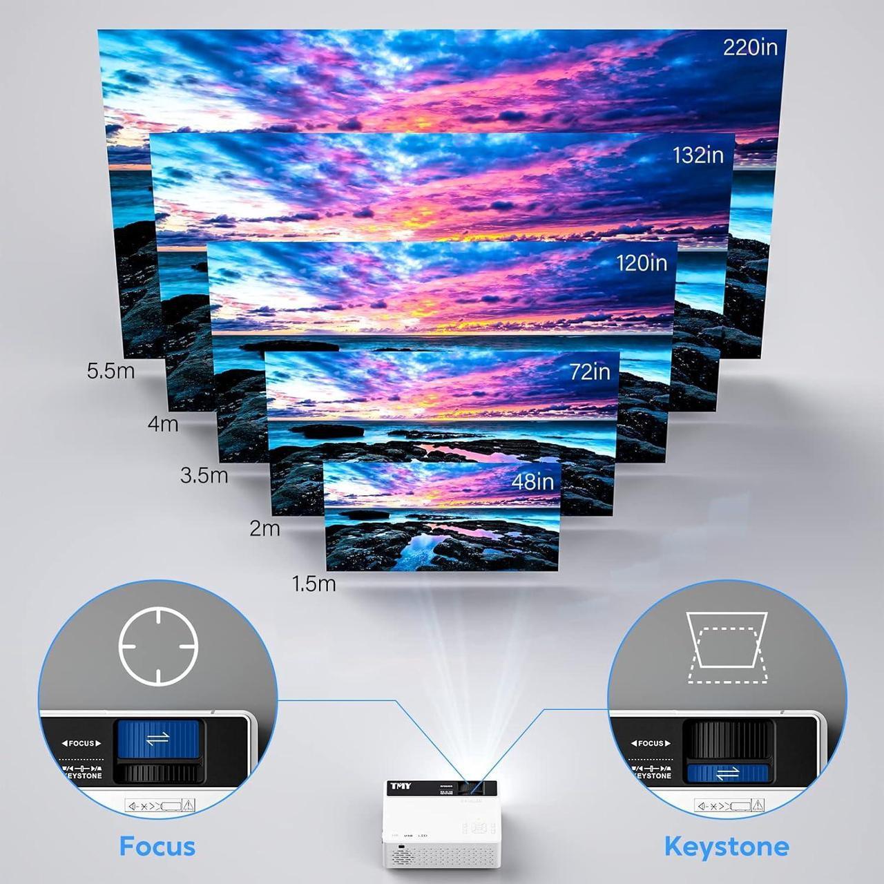Alt view image 7 of 7 - Mini Projector, Upgraded Bluetooth Projector with Screen, 1080P Full HD Portable Projector, Movie Projector Compatible with TV Stick Smartphone/HDMI/USB, indoor & outdoor use