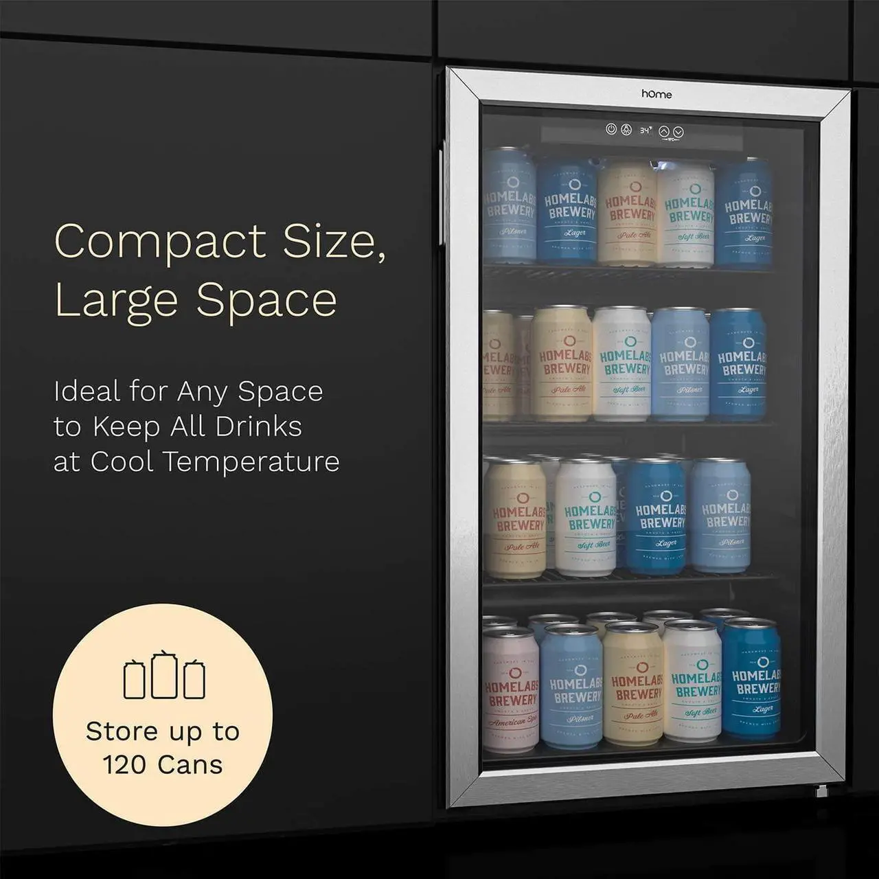 Alt view image 4 of 7 - hOmeLabs Beverage Refrigerator and Cooler - 120 Can Mini Fridge with Glass Door for Soda Beer or Wine - Small Drink Dispenser Machine for Office or Bar with Adjustable Removable Shelves