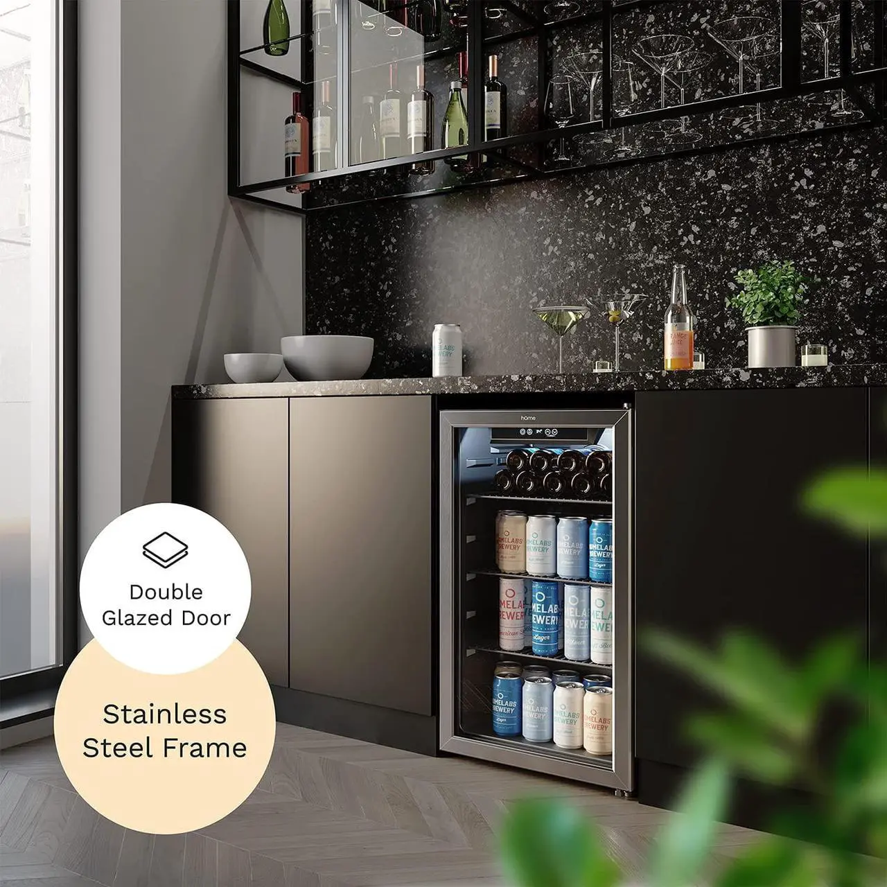 Alt view image 6 of 7 - hOmeLabs Beverage Refrigerator and Cooler - 120 Can Mini Fridge with Glass Door for Soda Beer or Wine - Small Drink Dispenser Machine for Office or Bar with Adjustable Removable Shelves