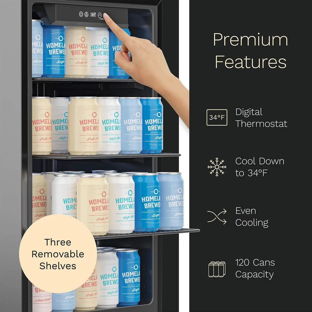 Alt view image 3 of 7 - hOmeLabs Beverage Refrigerator and Cooler - 120 Can Mini Fridge with Glass Door for Soda Beer or Wine - Small Drink Dispenser Machine for Office or Bar with Adjustable Removable Shelves