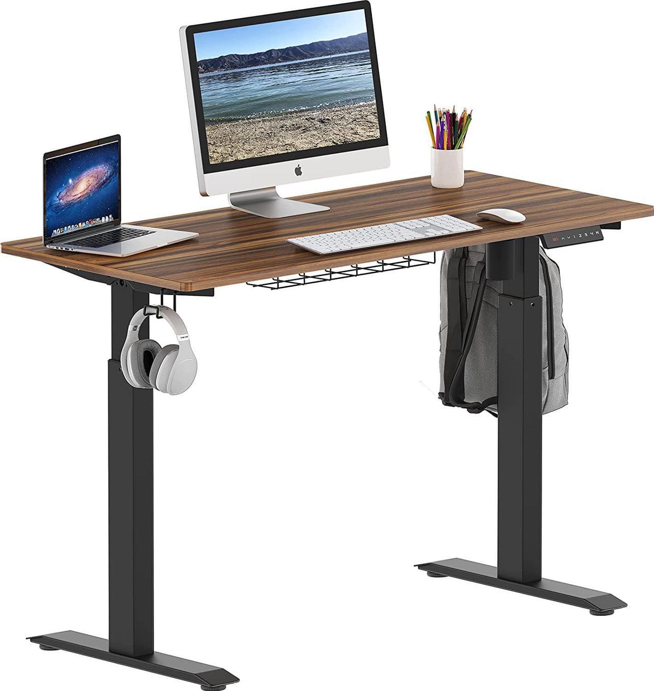 SHW Memory Preset Electric Height Adjustable Standing Desk, 120 x 60 cm, Walnut