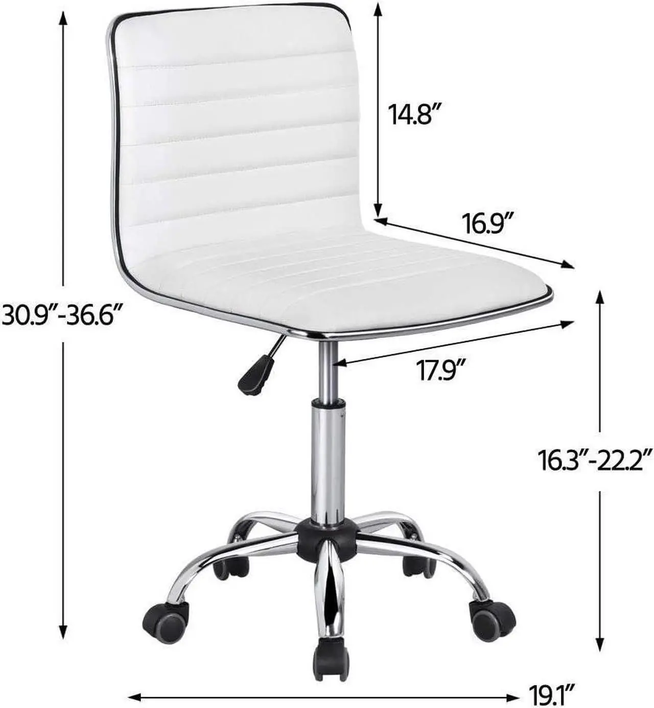 Alt view image 2 of 7 - Topeakmart Office Task Chair Faux Leather Low Back Ribbed Armless Swivel Desk Chair Office Chair w/Wheels White