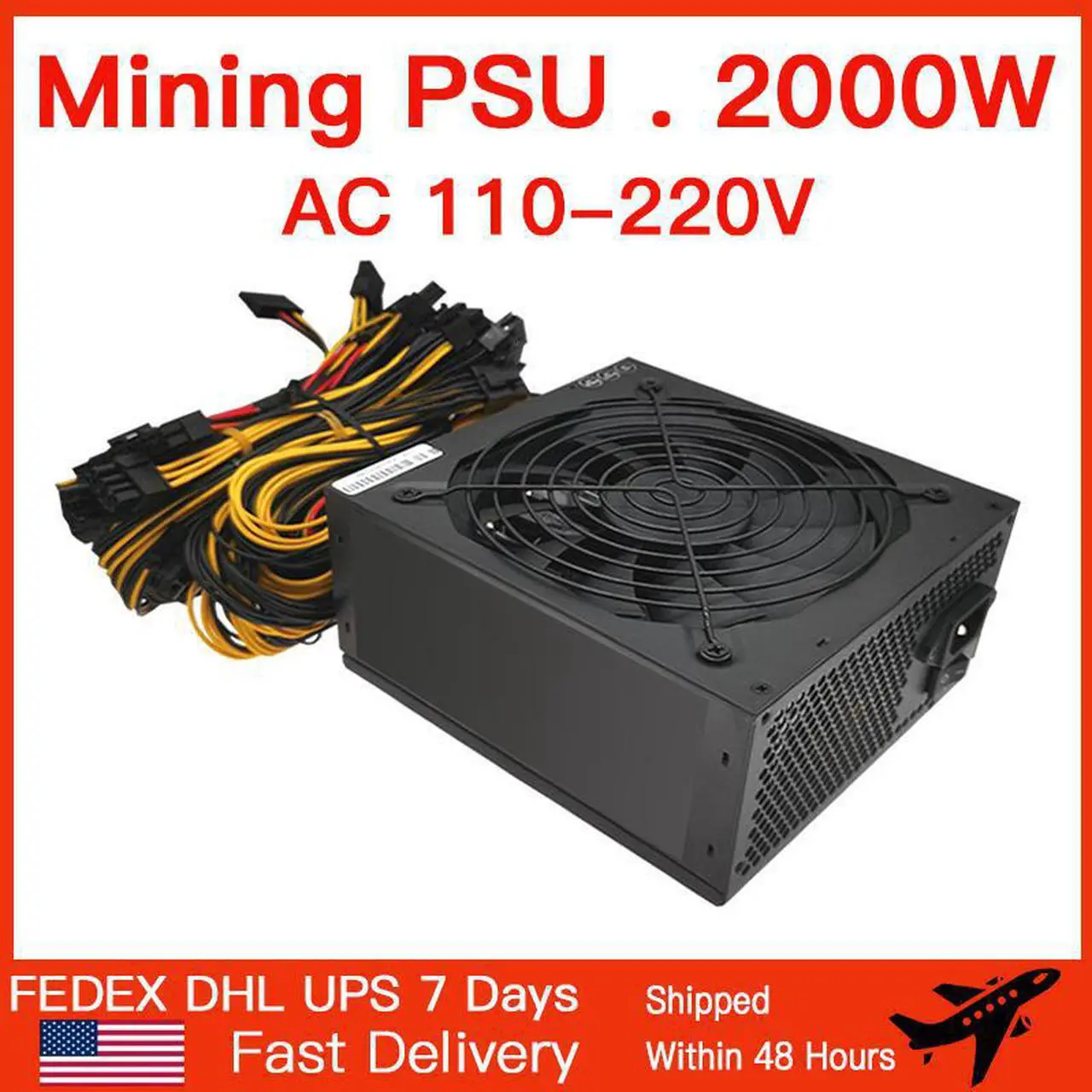 Main image of 2000W Bitcoin mining PSU PC Power Supply Computer Mining Rig 8 GPU ATX Ethereum Coin 12v 4 pin power supply