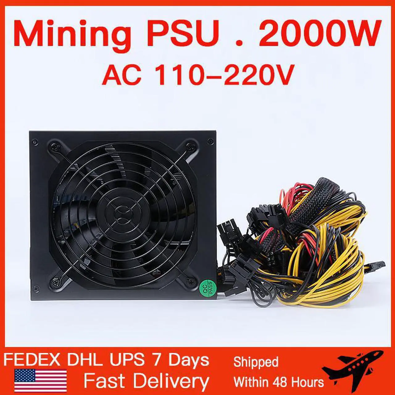 Main image of 2000W 110V-260V ATX ETH Bitcoin Mining Power Supply 92% Efficiency Support 8 Display Cards GPU For BTC Bitcoin Miner