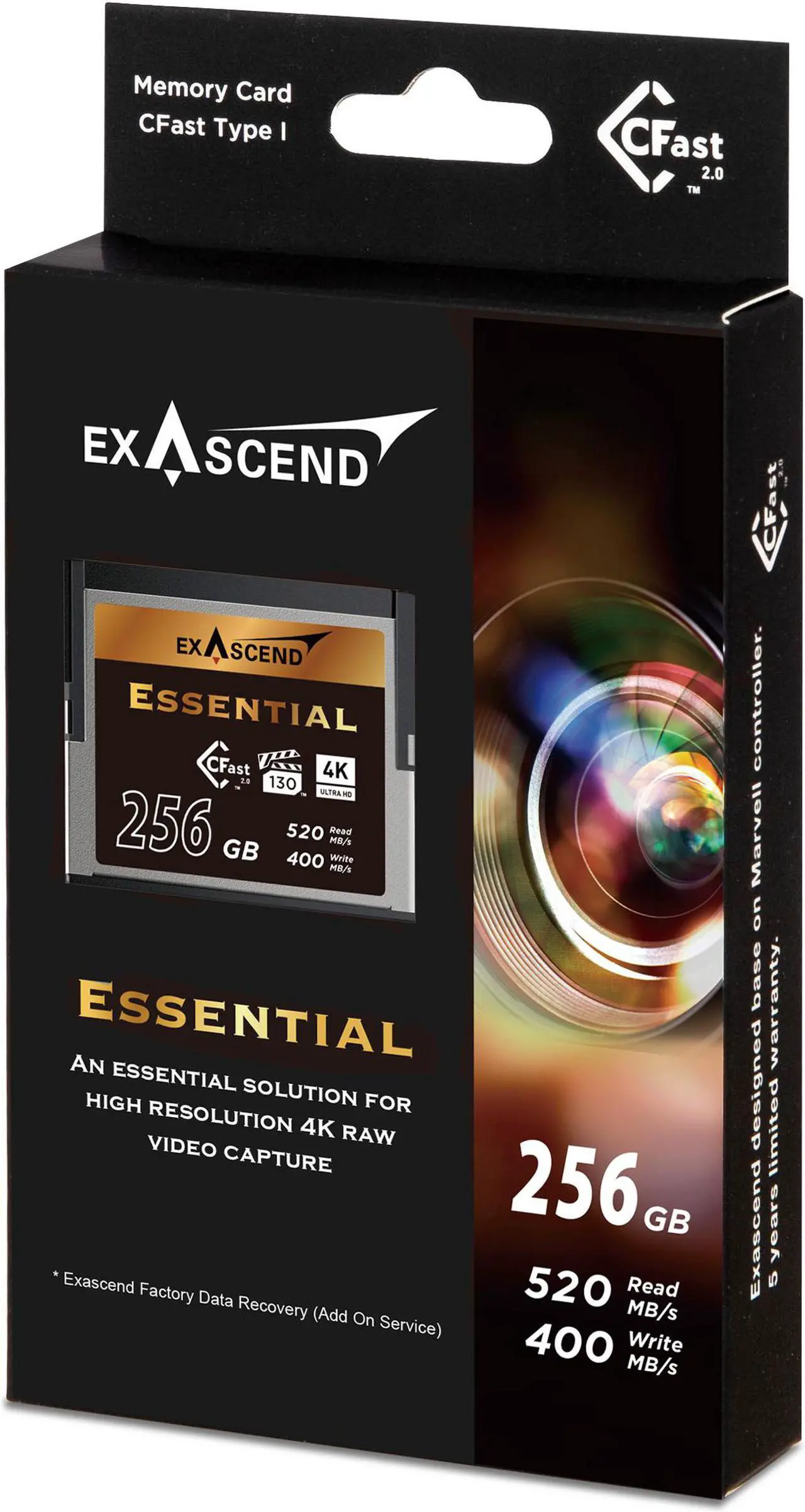 Alt view image 2 of 3 - Exascend Essential 256GB Cfast 2.0 EXSC3X Memory Card, up to 520MB/s Read, Approved for Blackmagic URSA Mini Pro 12K, Canon XC15/C300MKII and more