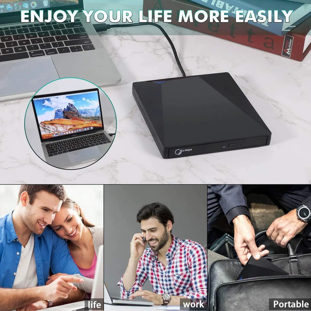 Alt view image 7 of 7 - Gotega External DVD Drive USB 3.0 Type C with Storage Case External CD DVD Drive for Laptop Portable DVD/CD ROM +/-RW Drive Burner Rewriter for Windows, Mac, Linux Laptop Desktop, MacBook